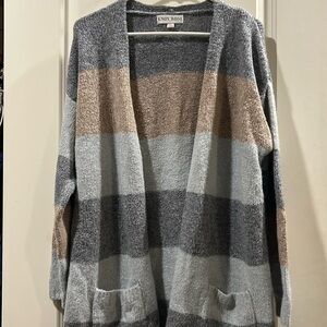 Knox Rose long cardigan sweater wide stripe colorblock w/ pockets size XL